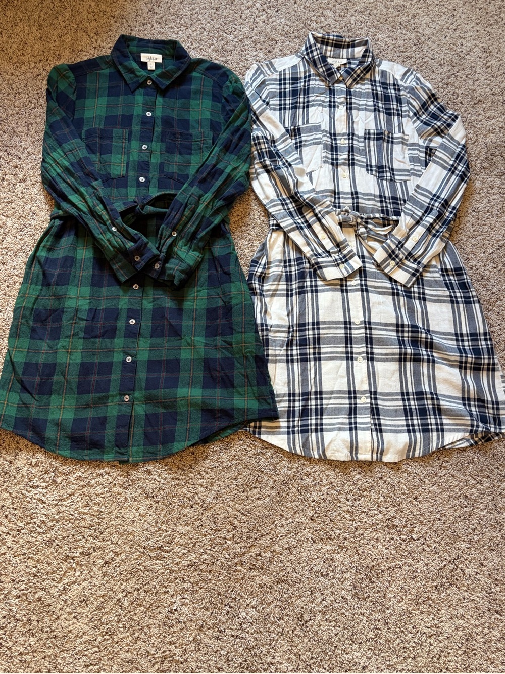 Style & Co. Plaid Long-Sleeve Dresses Bundle in Green/Navy and White/Navy